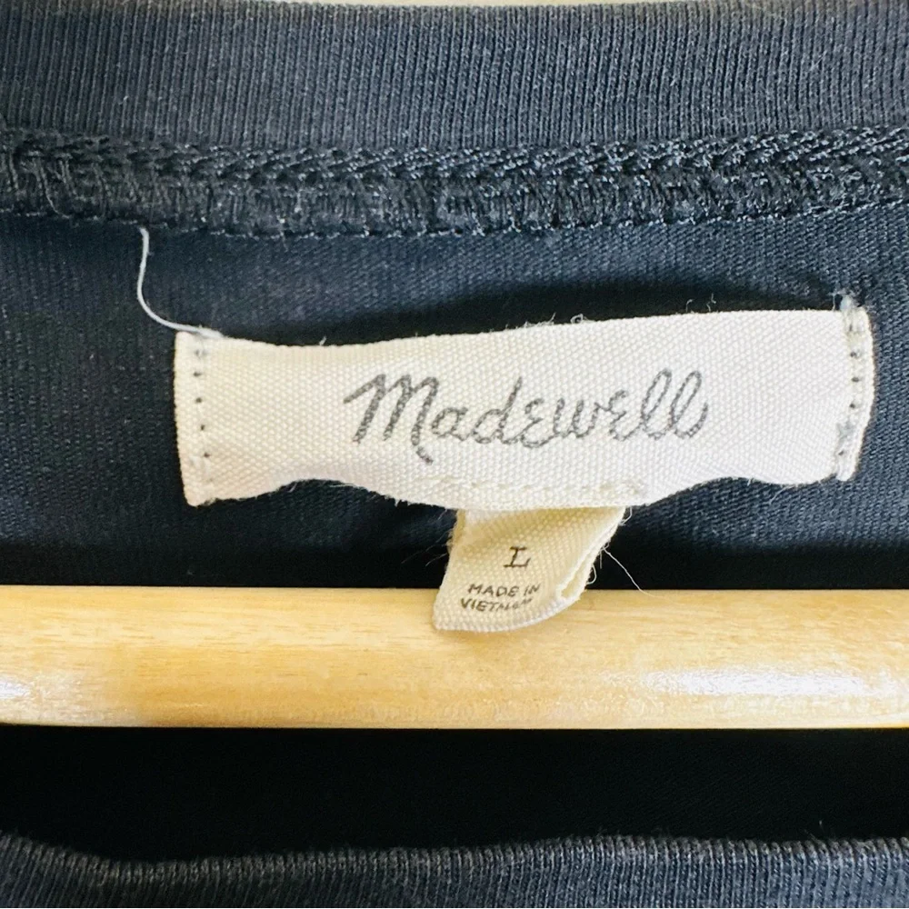 Madewell Women’s Black Sheer-Sleeve Knit Top Size Large - Picture 8 of 9